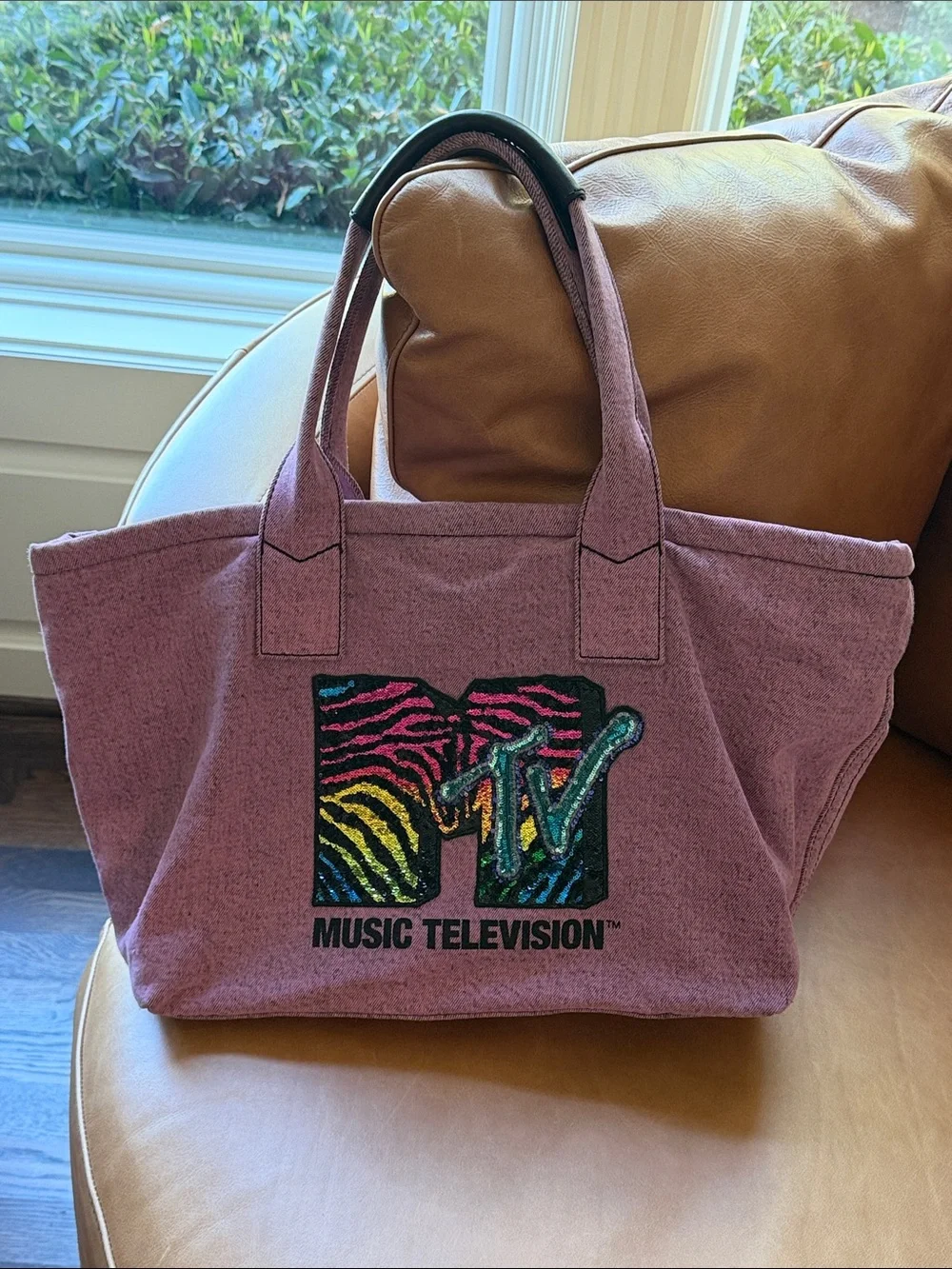 Marc Jacobs Sequin MTV Acid Wash Denim Tote Bag